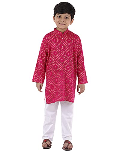 Image of AHHAAAA Kids Ethnic Cotton Bandhani Printed Kurta Pajama Set For Boys