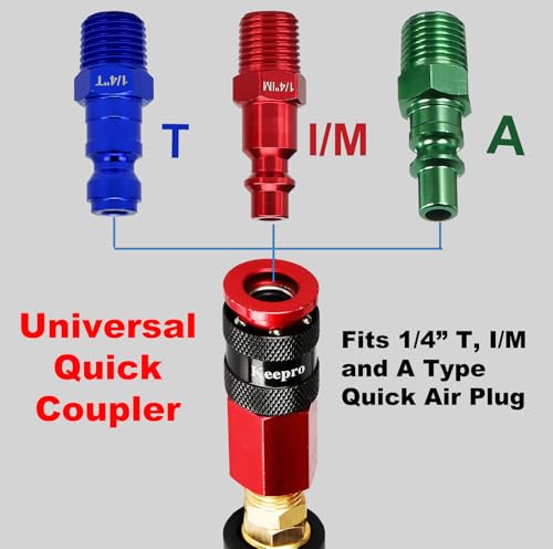 Keepro Rubber Air Hose, Durable Air Compressor Hose 3/8 Inch ID By 10 Feet Long with Swivel Universal Aluminium Quick Coupler and Plug, 300 PSI Maximum Pressure, Red