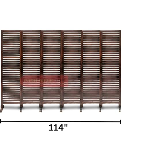 Image of Wooden Partition Wall Divider for Living Room, Wood Privacy Screen, Room Separator Rectangle Line Design- 5 Feet in Height (6 Panels with 7 Stands)