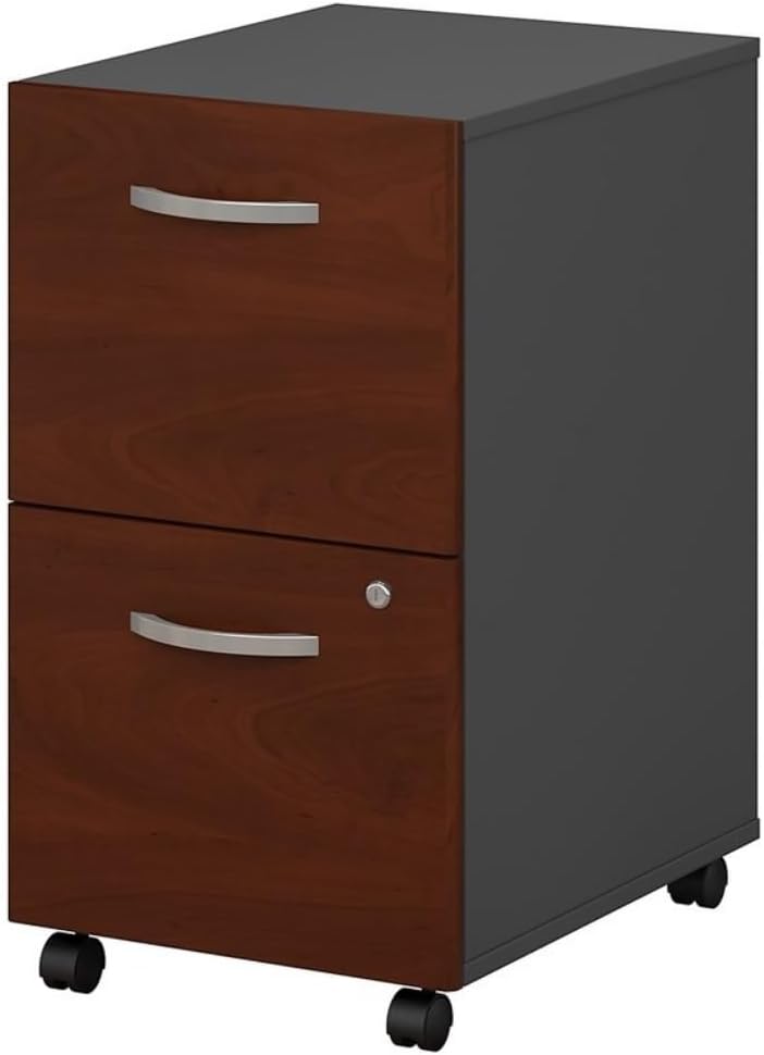 Pemberly Row 2 Drawer Mobile Filing Cabinet, Hansen Cherry Finish, 15.71" W X 20.20" D X 27.79" H, Full-Extension Ball Bearing Slides, Letter/Legal/A4 File Storage, Casters for Easy Mobility