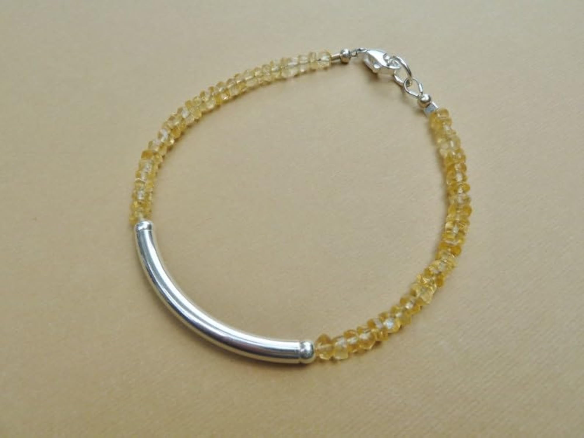 Citrine Rondelle Beaded Bracelet with Silver Lock