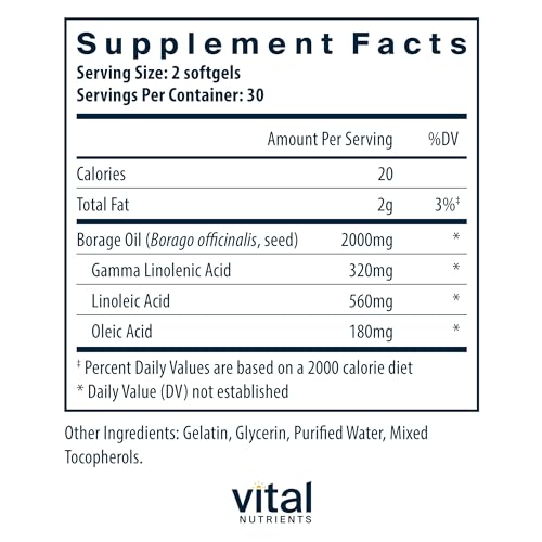 image for Vital Nutrients Borage Oil 1000mg | High-Dose GLA Omega-6 Supplement |