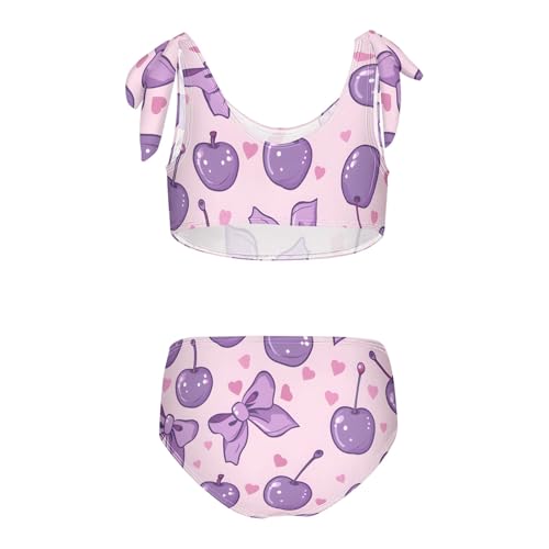 Girls' Bikini Set, Cherries with Bows in Lilac-Pink Colors Kids Swimsuit 2 Pcs Beach Bathing Suit2