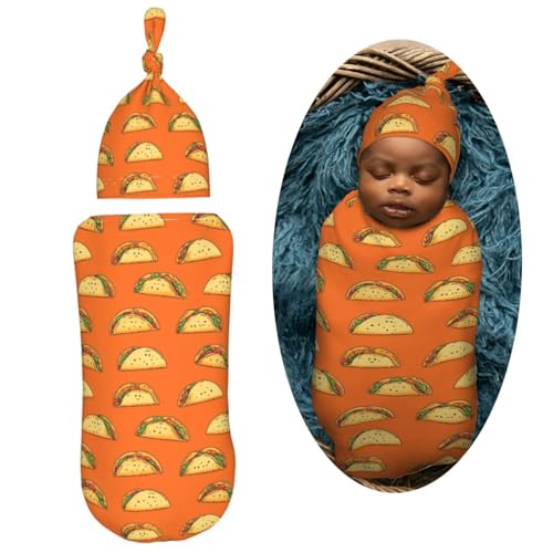 Image of Cartoon Tacos Newborn Swaddle Blankets Hat Sets Soft Baby Receiving Blanket Swaddle Sack for Baby Shower Infant Boy Girl Gift