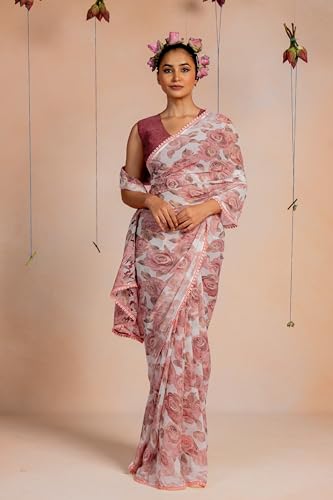 Image of MIRCHI FASHION Saree for Woman Georgette Floral and Leaf Printed | Elegant Farewell and Ceremonial Women's Sari with Blouse Piece