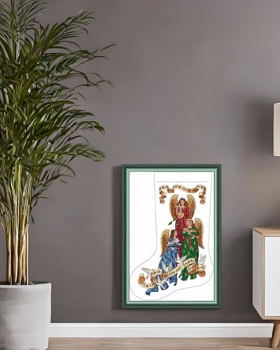 Image of CaptainCrafts Cross Stitch Kits, Christmas Stocking Stamped Cross Stitch Prepainted 11CT Fabrics Corss Stitch Needlework Embroidery Kit for Adults (Stamped 11CT, Herald Angels Stocking)