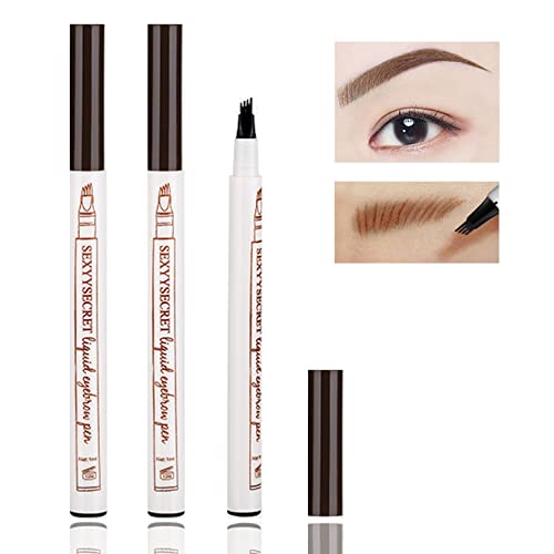 2P Liquid Eyebrow Pencil, Tattoo Brow Pencil with Micro Fork Applicator,Long Lasting Waterproof eyebrow pen, Create natural perfect brows(Dark Brown)