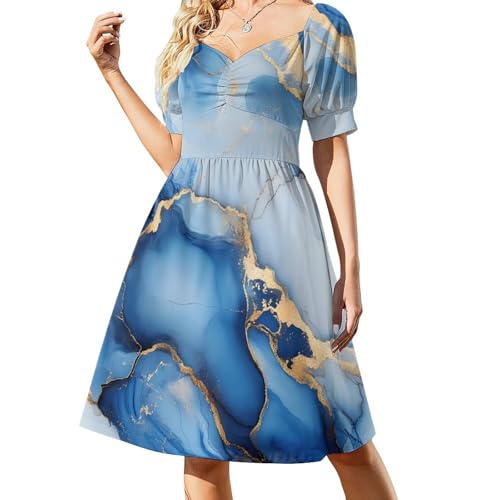 Blue Gold and White Marble Trendy Summer Dress for Women