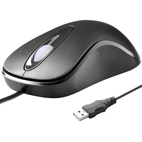 Mofkirg Classic Wired Office Mouse Ergonomic USB Optical 3-Button 1000 DPI Comfortable Durable for Windows Mac Laptop Desktop Black (1)