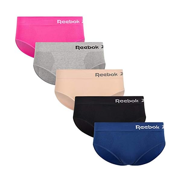 Reebok-Womens-Underwear-Seamless-Hipster-Briefs-5-Pack Reebok Women's Underwear – Seamless Hipster Briefs (5 Pack), Size Medium, Grey Light/Rose/Hot Pink/Black/Blue