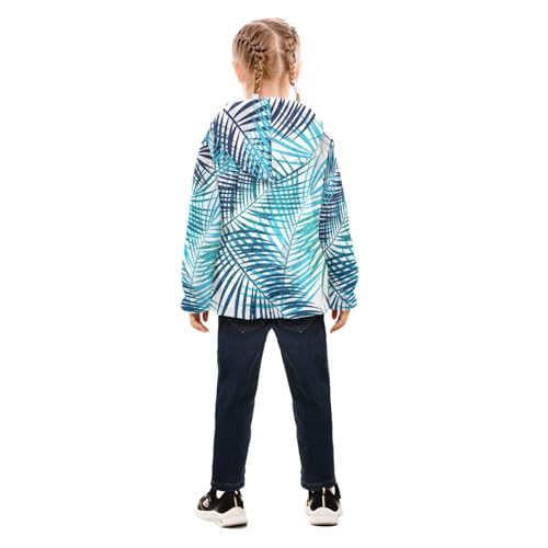 OTVEE Blue Green Palm Leaves Kids Hoodie Jacket Fall Spring Full Zip Warm Outwear Coat4