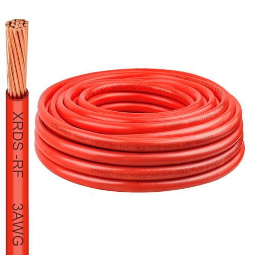 Image of XRDS -RF 3 Gauge THHN Wire, 25FT Red Stranded Copper Electrical Wire, 600V, Heat & Oil Resistant, Nylon Sheath Building Wire for Indoor /Outdoor Use
