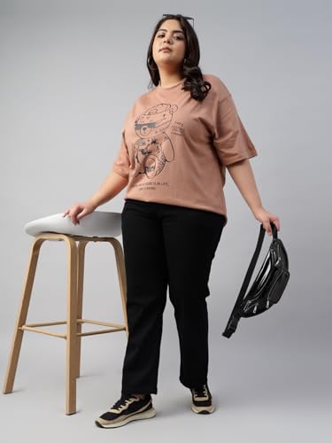 Image of JUNEBERRY 100% Pure Cotton Oversized Baggy Fit Cool Front Chest Graphic Printed Half Sleeve Plus Size T-Shirt for Women & Girls (Sizes: 2XL to 5XL)