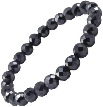 Magnetic 8mm Faceted Stretch Beaded Simulated Hematite Stone Bracelet