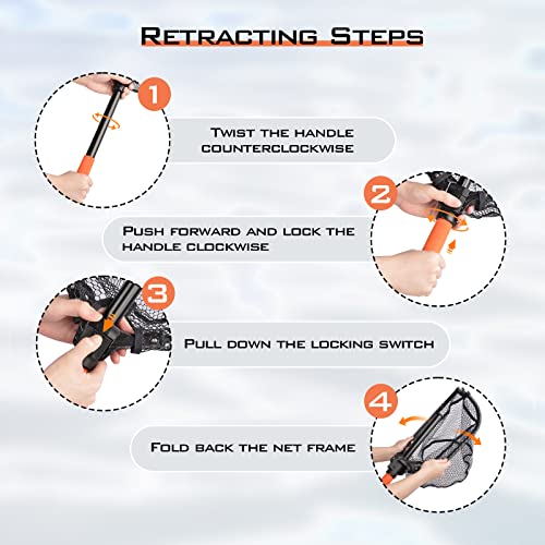 Kastking Brutus Fishing Net Combo, Foldable Extendable Fish Landing Net, Lightweight & Portable Fishing Net With Fish Hook Remover And Fish Lip Gripper, Pvc-S #TOP4