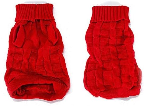 Miniatura 4 de Suéter cuello de tortuga, tejido, de colores sólidos, para mascotas gatos y perros para gatitos, chihuahuas y pug, L, Rojo