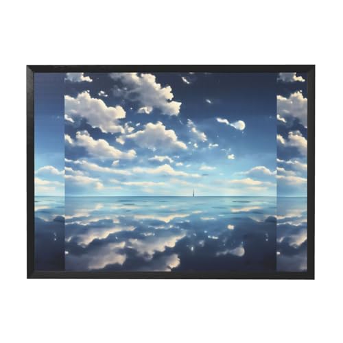 WSSYYBF Cuadro decorativo con marco negro de nubes blancas sobre el mar. Arte de pared enmarcado negro de 30 x 40 pulgadas, impresión horizontal en lienzo para decoración del hogar
