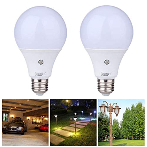 2-Pack E27 Dusk to Dawn LED Sensor Light Bulbs Built-in Photosensor Detection Auto Switch Light Indoor/Outdoor Lighting Lamp for Porch Hallway Patio Garage (9W 810Lumens, Cool White 6000K)