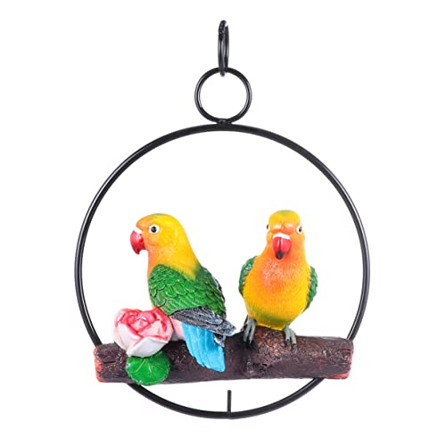 Ornement d'oiseau pour jardin en résine et son cerceau en fer suspendu