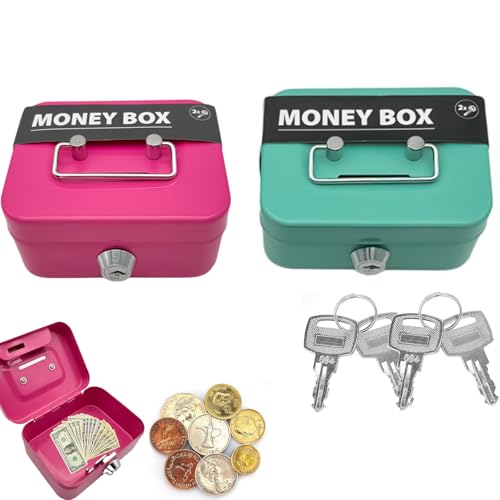 2 Piezas Caja Caudales, Caja Fuerte Pequeña, Caja Dinero Efectivo, Caja Dinero Con Llave, Caja Fuerte Portátil, Ideal Para Guardar Dinero, Monedas y Otros Objetos (Rosa, Verde)