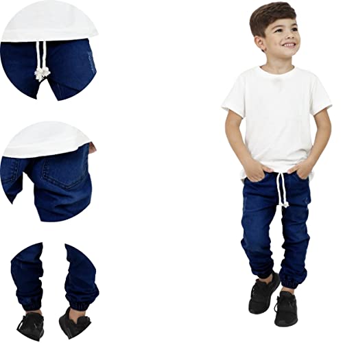 Calça Jogger Infantil Com Cós Elastico Punho Menino (08, Jeans Escuro)