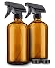 TeiKis 2 Pack Amber Glass Spray Bottles 16oz & Caps - Mist & Stream Sprayer - Boston Round Heavy Duty Bottle - Refillable for Essential Oils, Cleaning, Kitchen, Hair, Perfumes