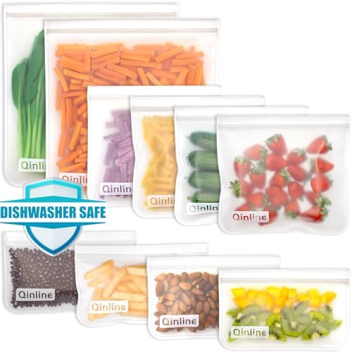 Reusable Food Storage Bags - 10 Pack Dishwasher Safe Freezer Bags...