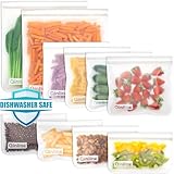 Reusable Storage Bags - 10 Pack Reusable Freezer Bags(2 Reusable Gallon Bags + 4 BPA FREE Reusable Sandwich Bags + 4 Leakproof Reusable Snack Bags) Ziplock Lunch Bags for Food Marinate Meat Fruit