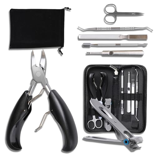 OWLMATE 7Pcs Coupe Ongle Pied Pedicure Ongle Incarné Pour Coupe Ongles Pieds dur et Epais Scalpel Pedicure Kit Pedicure avce Lime à Ongles- Noir