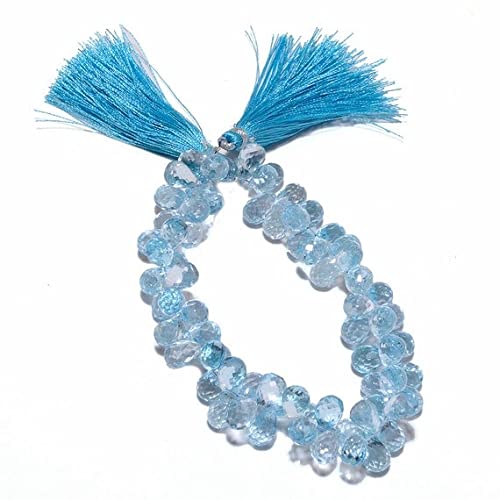 Perles az briolette en pierre naturelle bleue, perles gouttes facettées 6x9mm pour création bijoux