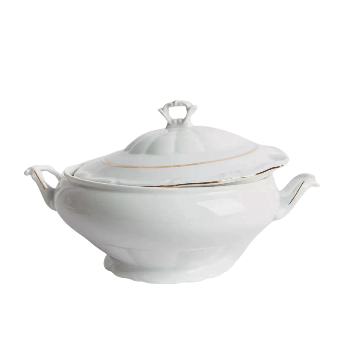 Sopera de porcelana blanca (3 l) Rhein, 1 tapa de porcelana, filo de oro
