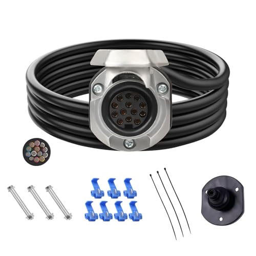 Qiping Prise remorque 13 Broches, Faisceau Remorque 13 Broches avec 2M câble(13 Fils), Câbles et Accessoires universels pour remorques, pour Caravane RV Voiture Bateau