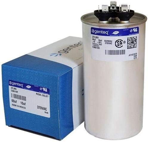 Jard 12765 - 60 + 10 uF MFD x 370 VAC Genteq Replacement Dual Capacitor Round # C36010R / 27L389