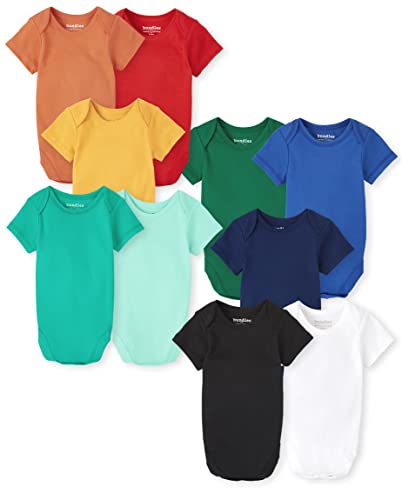 The Children's Place Unisex Baby Short Sleeve 100% Cotton Bodysuits Shirt, Solid Multi - 10 Pack, Preemie Us #TOP17