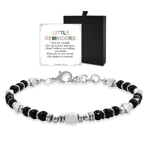 Image of Yiflin Inspirational Gifts Bracelets for Women, Natural Stone Beaded Bracelets - Friendship Encouragement Thoughtful Gifts for Women, Friends,Bestie, Mom,Coworkers (Obsidian-Little Reminders)