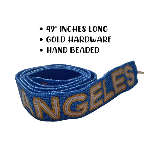 Los Angeles Blue Beaded Purse Strap Outline Letters 49” Pro Football Stadium Approved Clear Bag Ram Gold Hardware Sports College LA California Gifts Fans4
