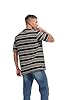 KLIEGOU Men's Fashion Loose Fit Crewneck Stripe T-Shirt, 6096 Black + White + Orange, Medium #2