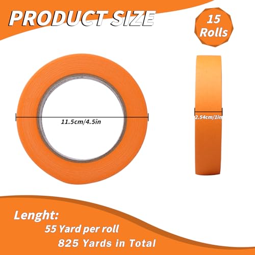 Image of Oleitodh 15 Rolls Orange Painters Tape Bulk 1 inch x 825 Yards, Painters Masking Tape No Residue Wall Painting Tape Artist Tape Trim Edge Finishing Tape for Wall Painting Decoration DIY Supplies