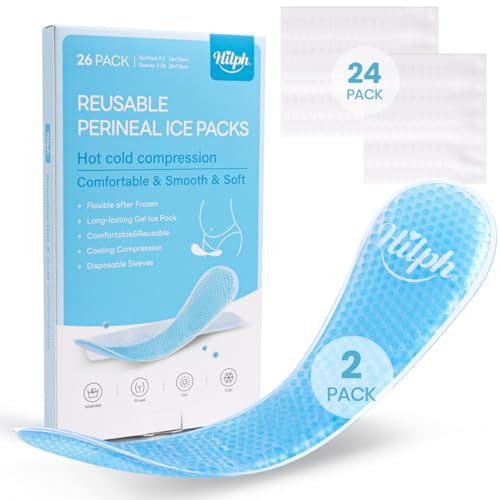 Hilph Compresa de refrigeración para parto postparto, 2 compresas con 24 fundas desechables, alivia dolor y molestias perineales