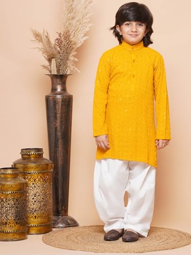 Image of AJ DEZINES Kids Kurta Pajama Set For Boys | Embroidery Chikankari Kurta Set | Traditional & Festive Outfit | Cotton Stylish Boys Kurta Pyjama | Perfect For Festivals Wedding & Family Function