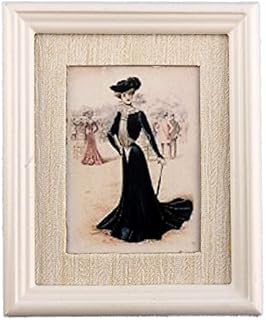 Melody Jane Dolls Houses House Miniature Accessory Lady in Black Picture Painting White Frame