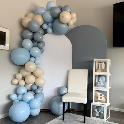 Image of 12 Inch 60pcs Dusty Blue Balloons White Sand Metallic Gold Confetti Party Balloons Light Baby Blue White Gold Latex Balloon for Boy Baby Shower Birthday Wedding Party Decoration