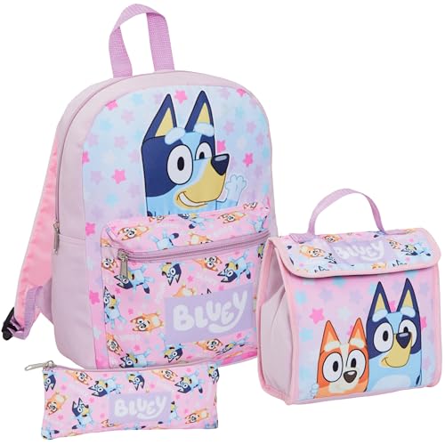 Bluey Girls Backpack Set 3 Piece Bag Set Bundle With Backpack Lunch Bag and Pencil Case Back to School Gift