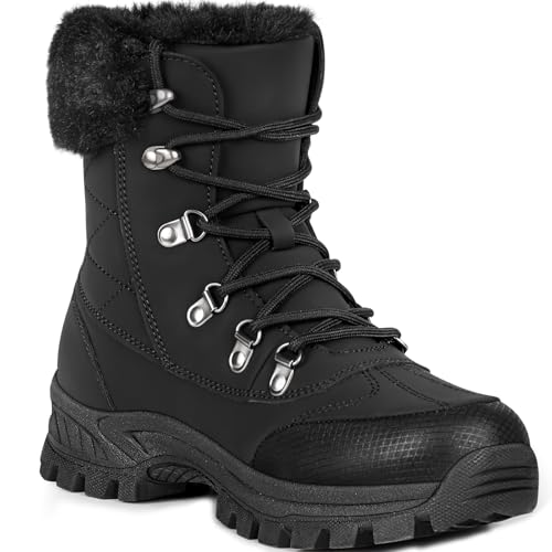 Padphri Winter Snow Boots for Women Waterproof Non Slip Warm Black Insulated Booties Botas de Invierno Nieve Para Mujer