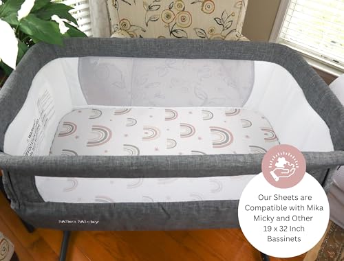 Image of TansyPanda Muslin Bassinet Sheets for Papablic, RONBEI, HARPPA Cuddly, Larex, Whiffee, Mika Micky Baby Bedside Sleeper, 3PC, 19x32in, Ultra Soft, Breathable, Snug Fit, Unisex Boys Girls, Pink