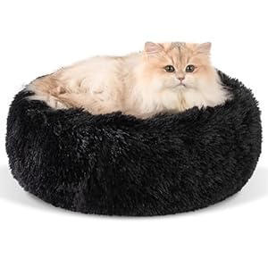 Dog Bed Calming Dog Beds for Small Medium Large Dogs – Round Donut Washable Puppy Dog Bed, Anti-Slip Faux Fur Fluffy Donut Cuddle Anxiety Cat Pet Bed(16” Black)