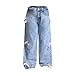 Girls Y2k Baggy Wide Leg Zipper Denim Pants High Waisted Cute Bow with Pocket Fashion Casual Kids (Blue, 12-13 Years)