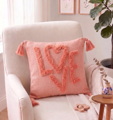 Image of Furnistitchs Premium Decorative Throw Cushion Pillow Cover Boho Home Decor - Living Room Bedroom Couch Sofa Cushion Covers 16 inch x 16 inch (2, Peach Love)