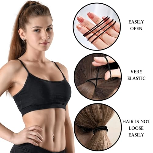 KEYRI 200 PCS Hair Bobbles 2mm Hair Bands for All Hair Durable Hair Ties Hair Elastics Strong Elasticity Hair Accessories for Long Term Use No Damage Hair Bands for Girls Women and Men (Black) - Image 3