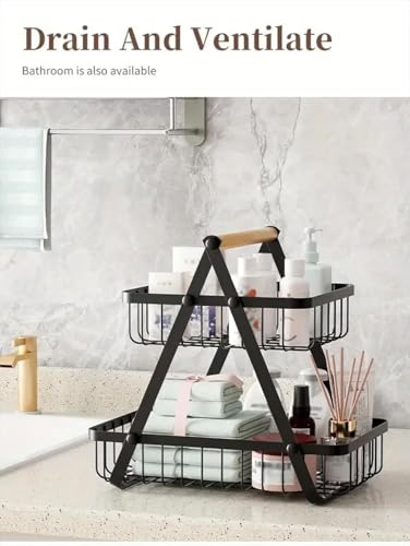 Image of Nieifi KIMEE 2 Tier Multi Purpose Storage Basket for Kitchen Counter and Cabinet Organizer Rack Durable Metal Wire Stand for Fruits Vegetables Snacks Bottles Bathroom and Home Storage Use